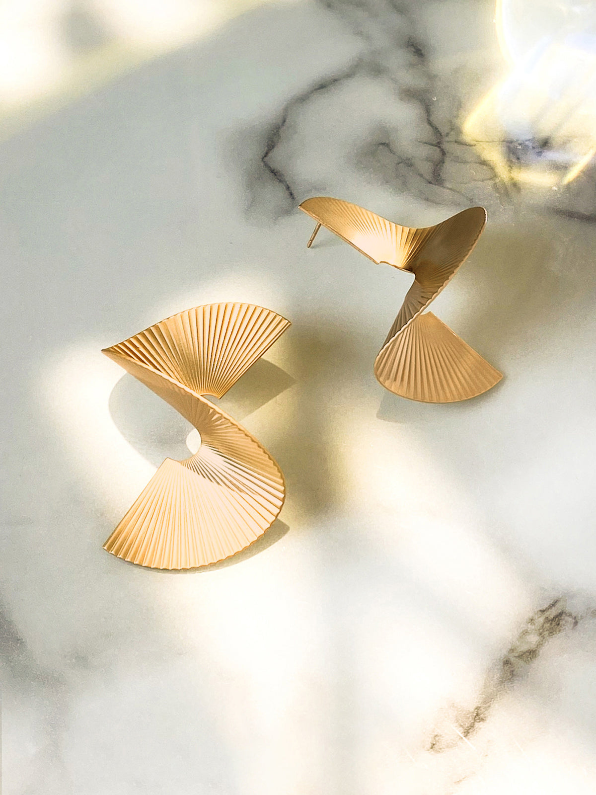 Spiral Fan-Pleated Statement Earrings Unique Handcrafted Accessory