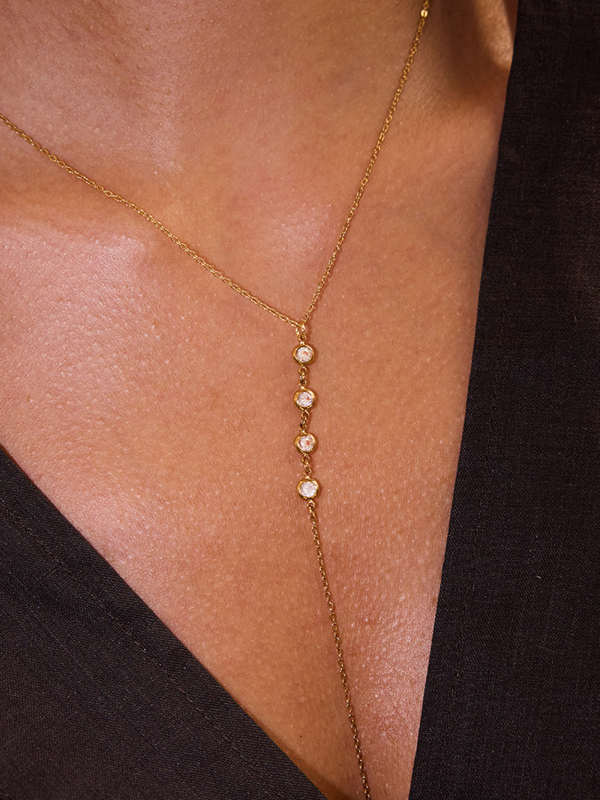 Y-Shape Zircon Droplet Lariat Necklace Elegant Adjustable Bridal Jewelry
