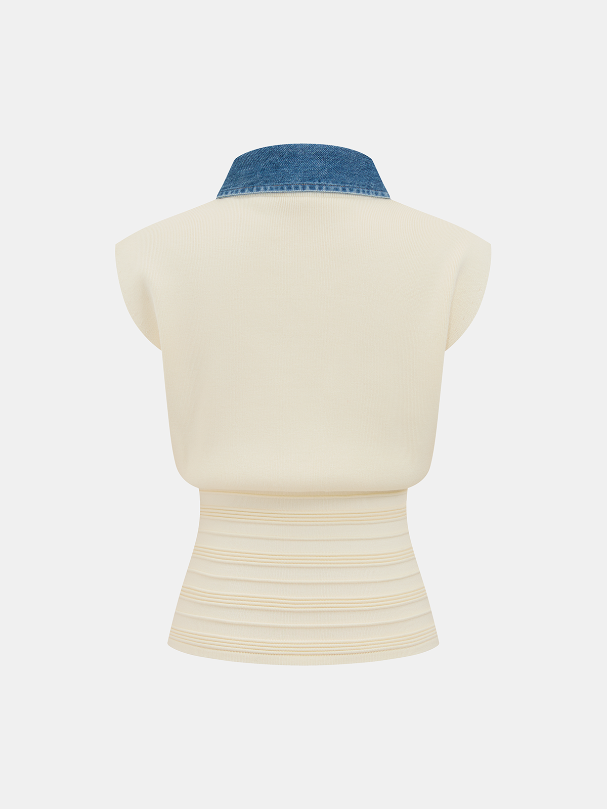 Denim Collar Sleeveless Cinched Waist Knit Top for Women, Casual Summer Fashion