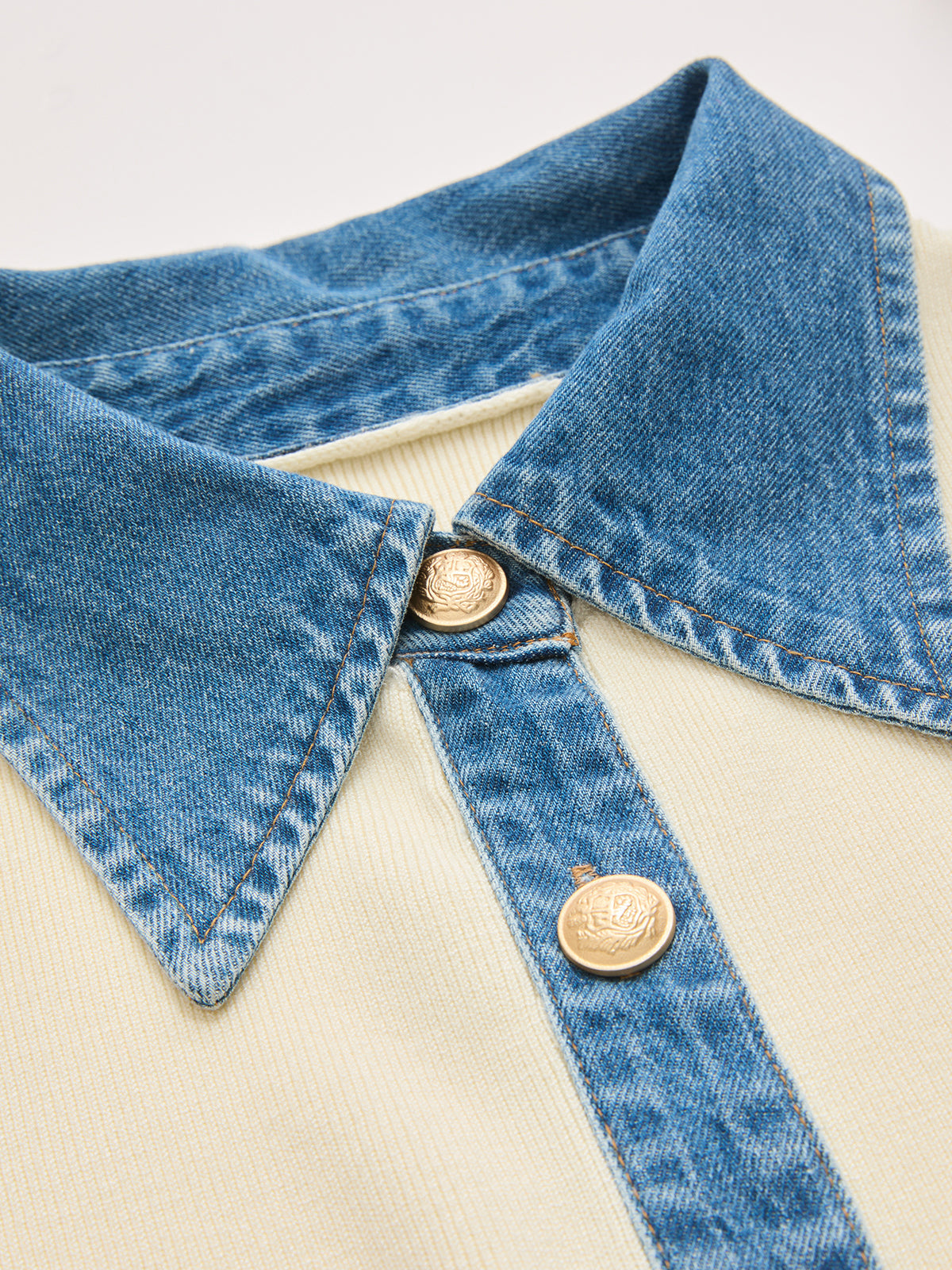Denim Collar Sleeveless Cinched Waist Knit Top for Women, Casual Summer Fashion