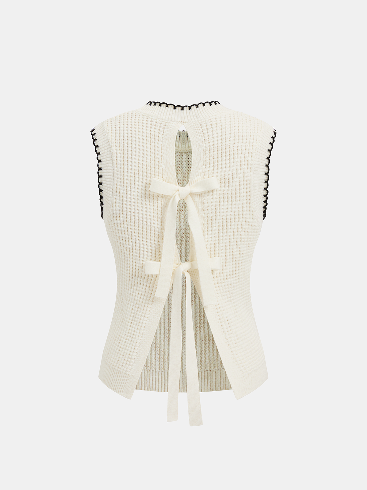 Bow Detail Waffle Knit Sleeveless Top for Women Summer Essential