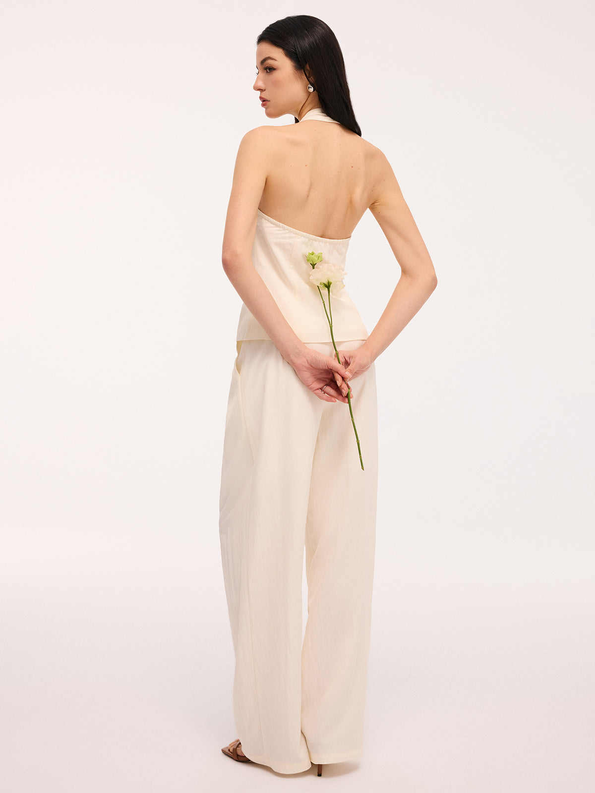 Bow Detail Halter Backless Top & High-Waist Pants Set for Women