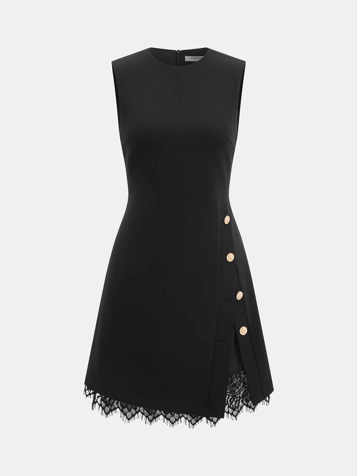 Sleeveless Side Metal Detail Lace Trim Dress Elegant Evening Wear