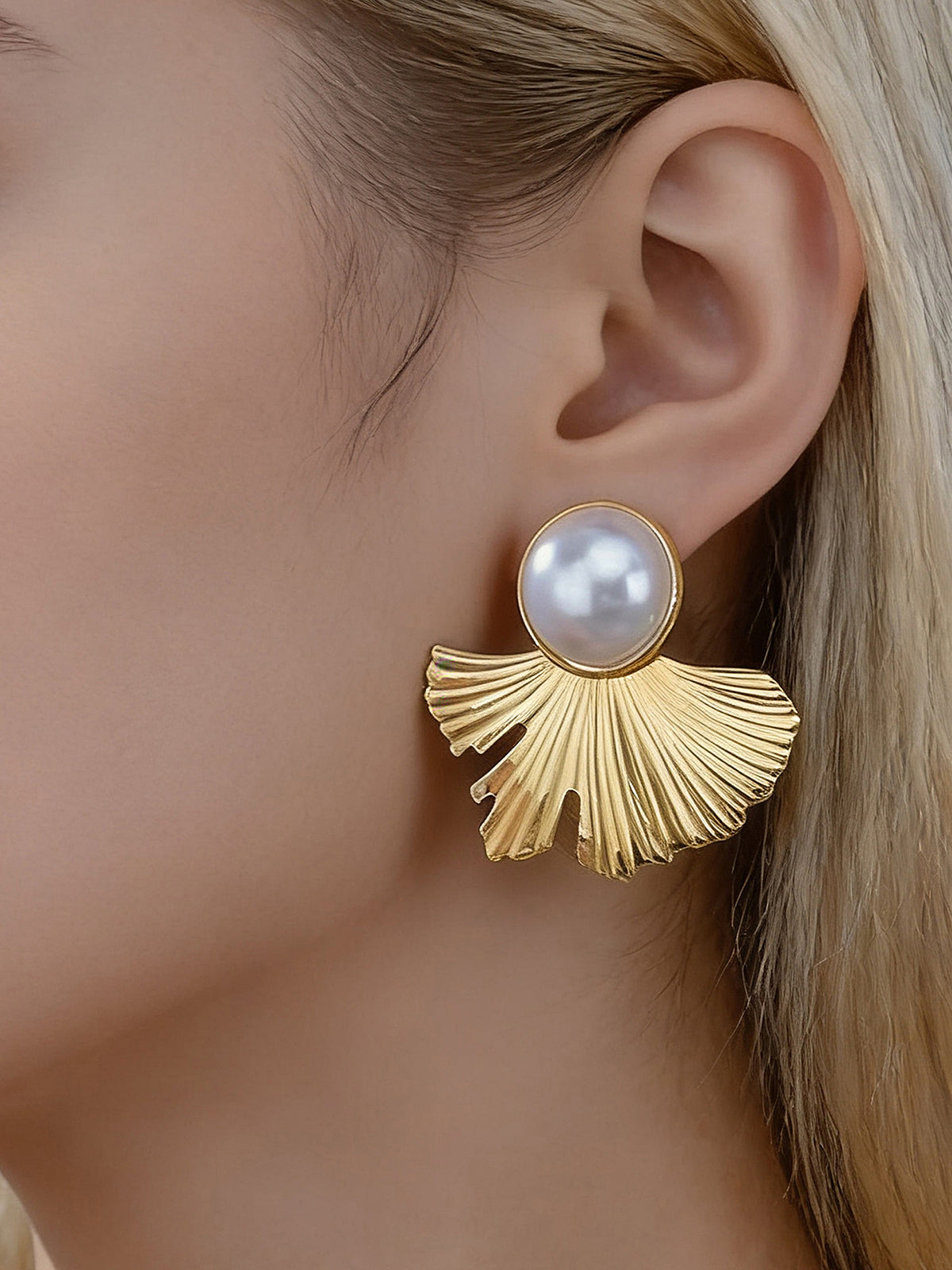 Ginkgo Leaf Pearl Earrings Handmade Delicate Jewelry Gift