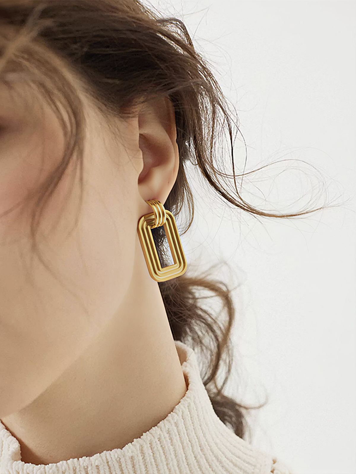 Layered Rectangular Hoop Earrings Elegant Statement Jewelry