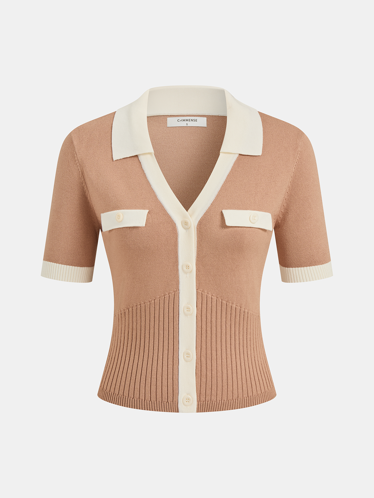 Collared Contrast Trim Button-Front Knit Top with Stylish Long Sleeves