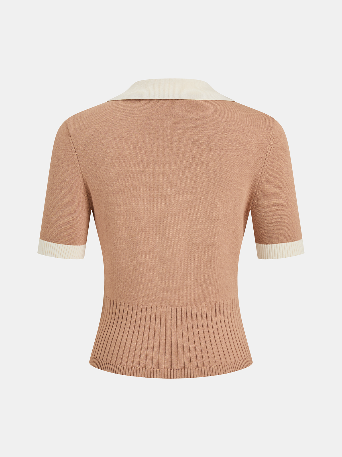Collared Contrast Trim Button-Front Knit Top with Stylish Long Sleeves