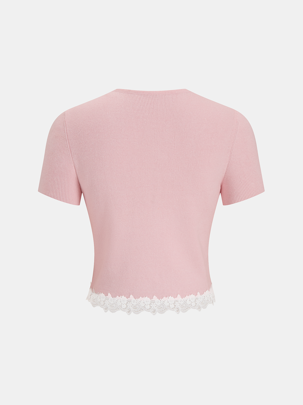 Ribbed Lace-Trim Short-Sleeve Cardigan for Women Comfort Fit