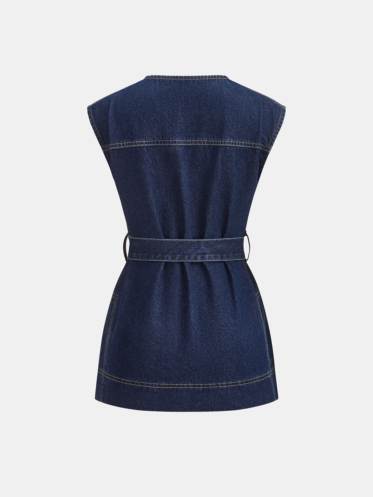Belted Denim Sleeveless Vest & Shorts Set for Women Casual