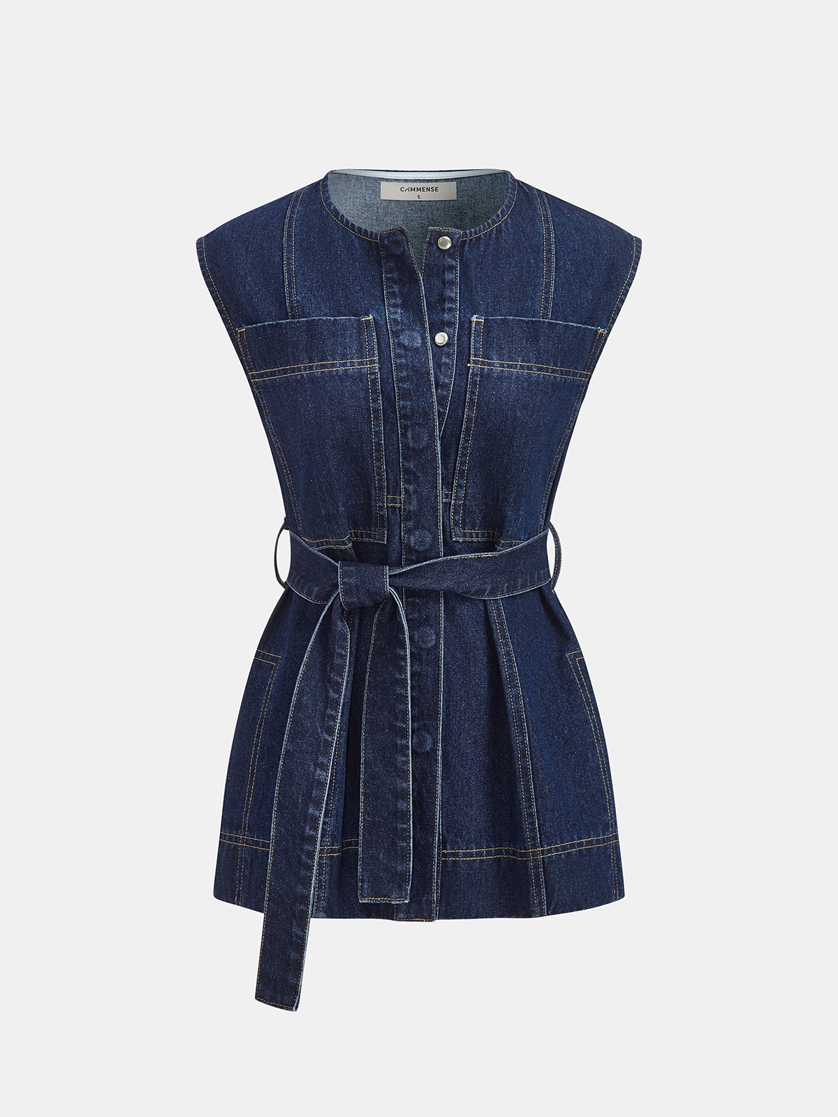 Belted Denim Sleeveless Vest & Shorts Set for Women Casual