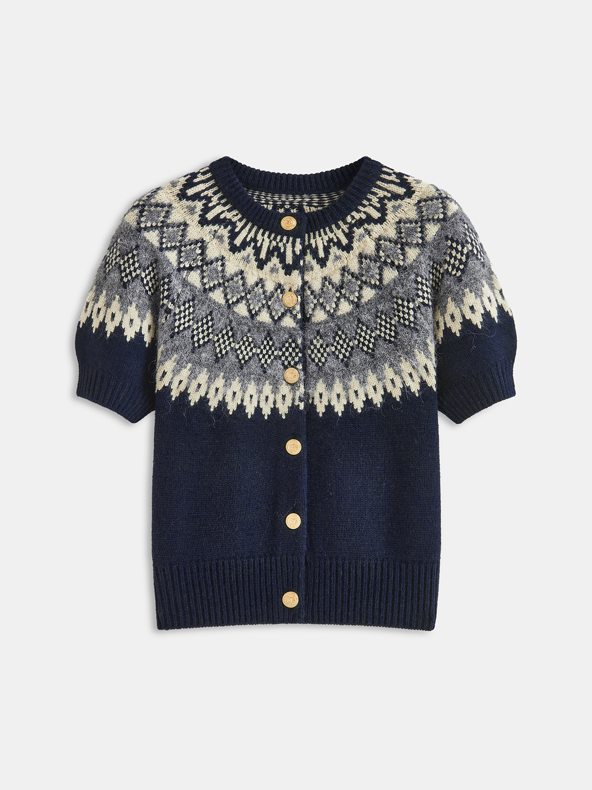 Cashmere-Blend Fair Isle Short-Sleeve Cardigan for Women's Fashion