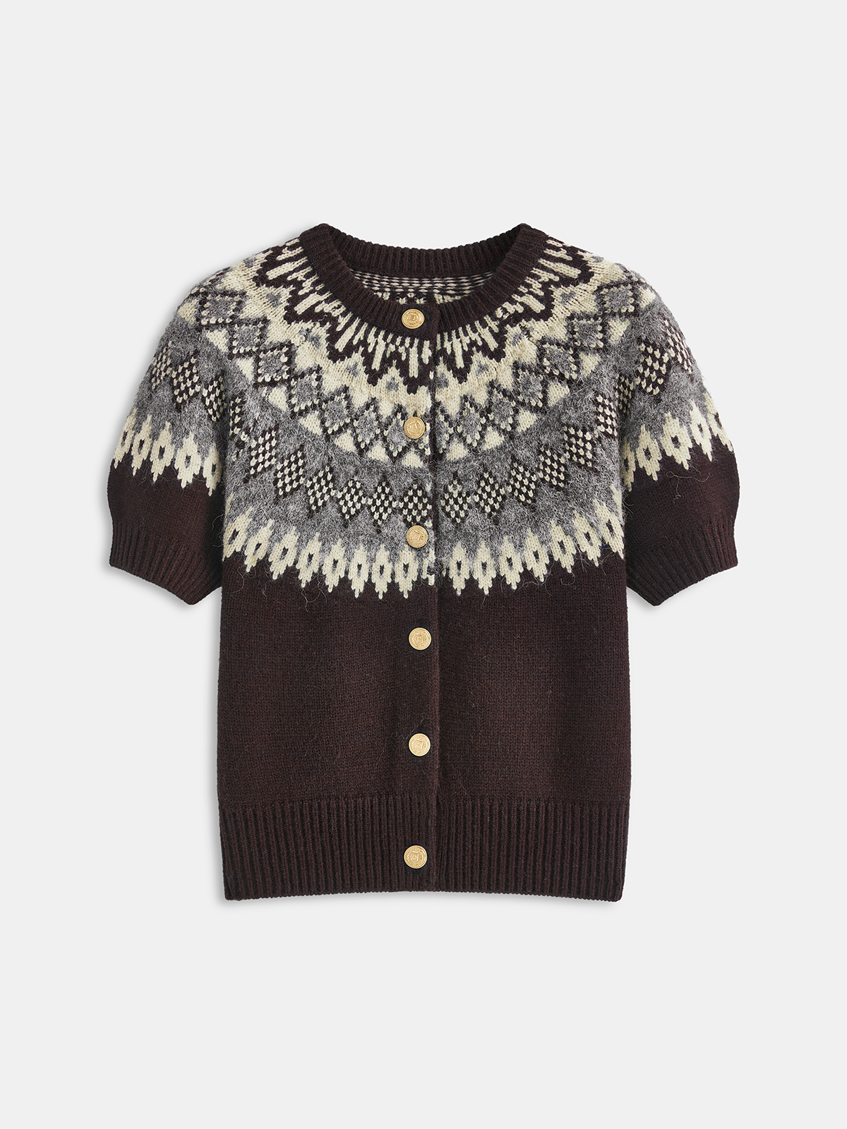 Cashmere-Blend Fair Isle Short-Sleeve Cardigan for Women's Fashion