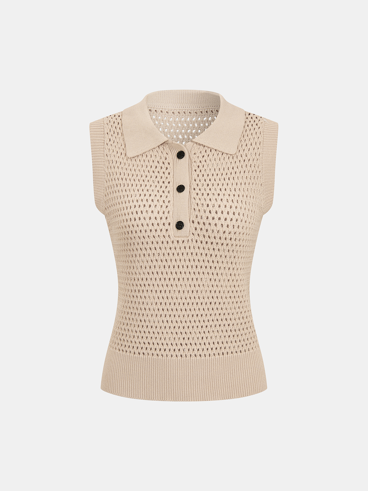 Sleeveless Polo Open Knit Top Lightweight Summer Casual Wear
