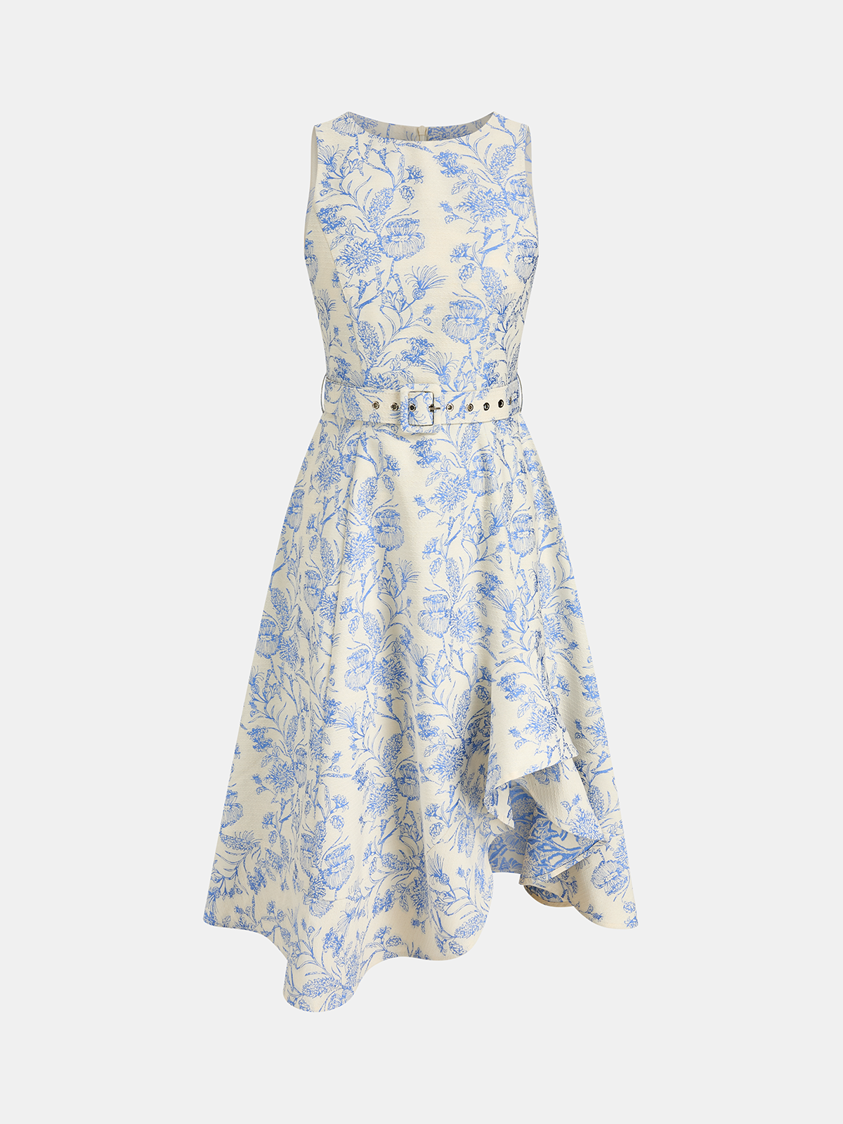 Sleeveless Floral Belted Asymmetrical Dress for Women Spring Fashion