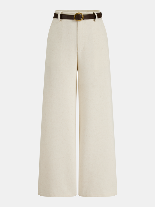 Belted Linen-Blend Wide-Leg Pants for Women, Summer Casual Fit