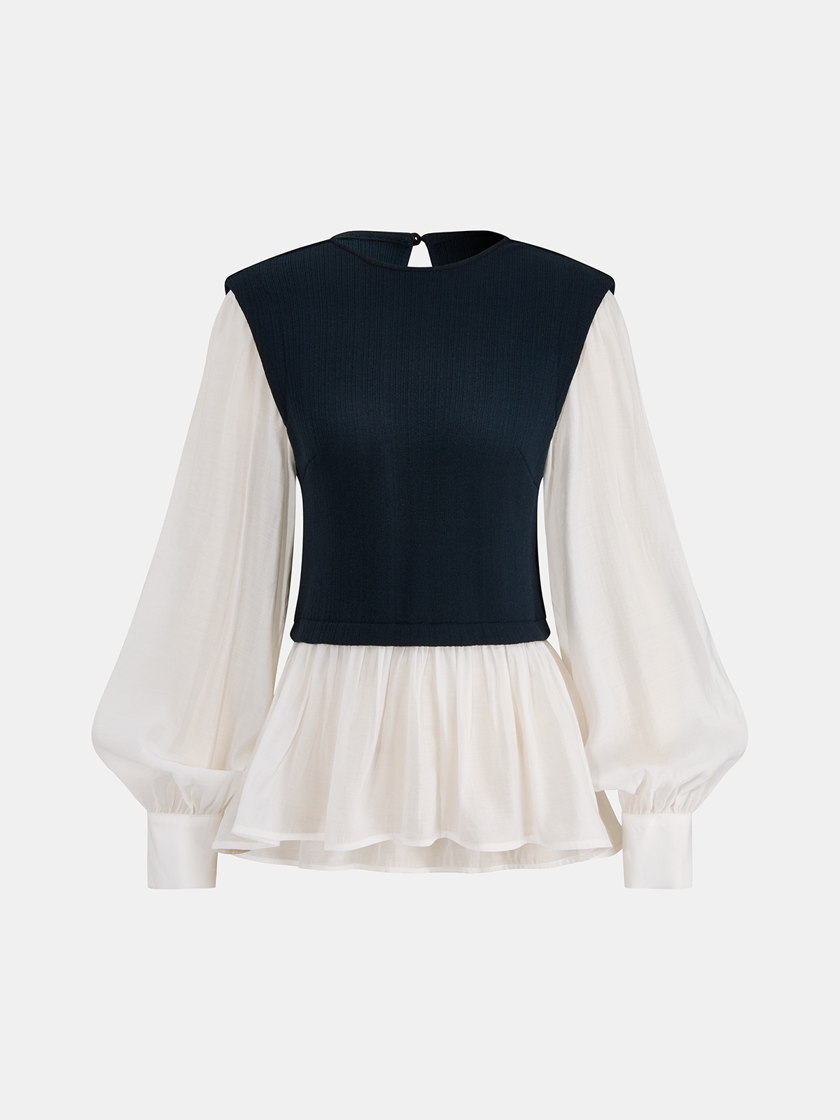 Color-Blocked Peplum Blouse Trendy Office Wear Essentials