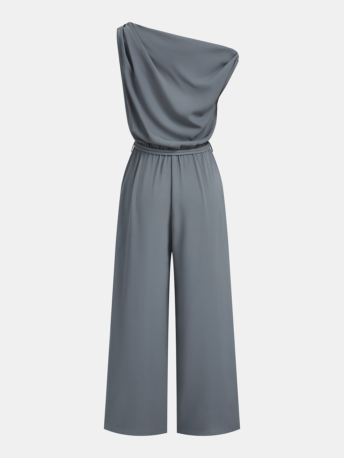 Belted One-Shoulder Draped Jumpsuit Elegant Evening Wear