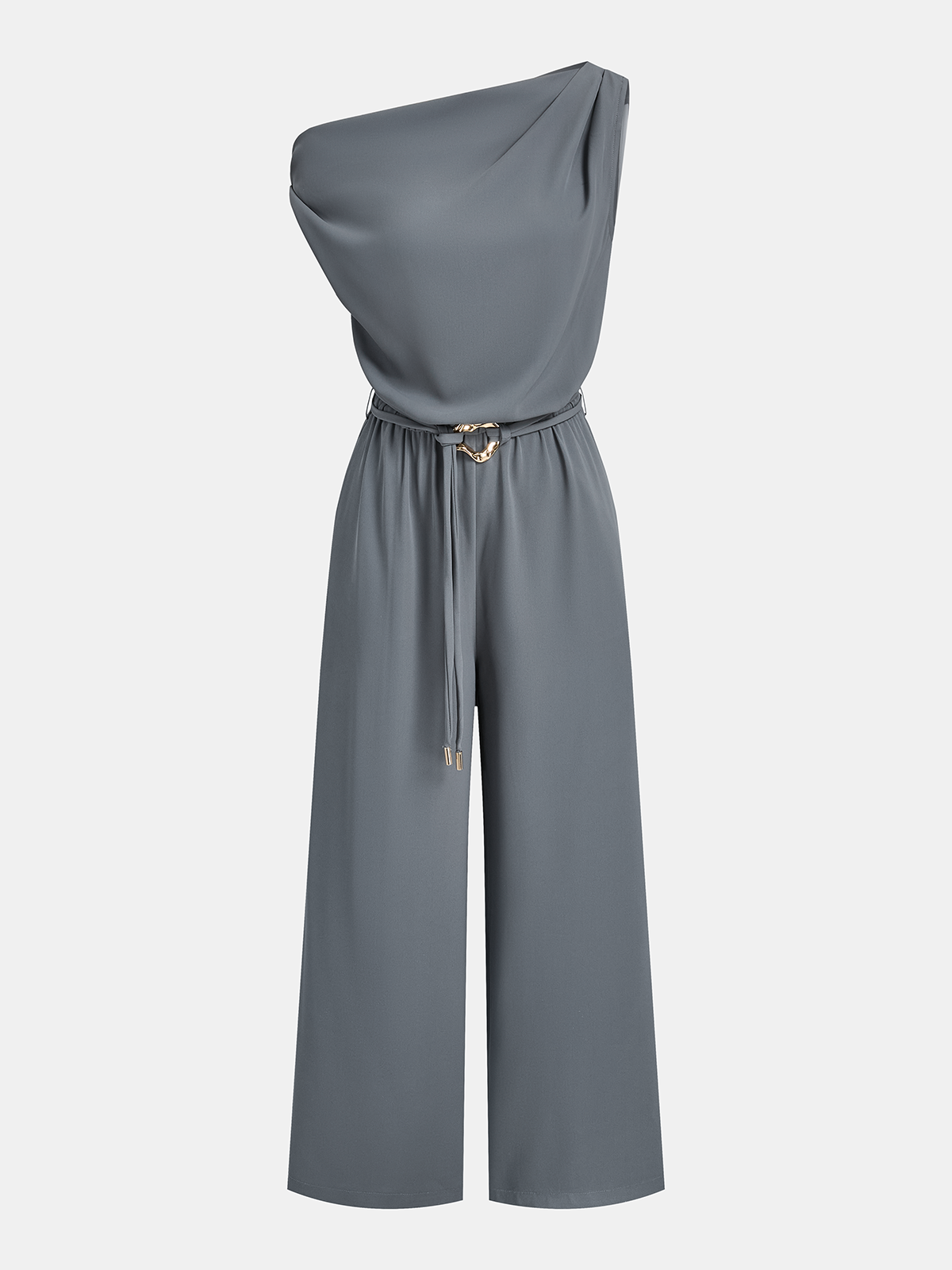 Belted One-Shoulder Draped Jumpsuit Elegant Evening Wear