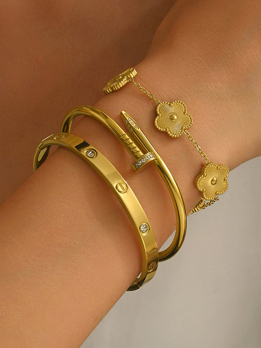 3pcs Screw & Nail & Clover Bracelet Set for Women, Trendy Mixed Design