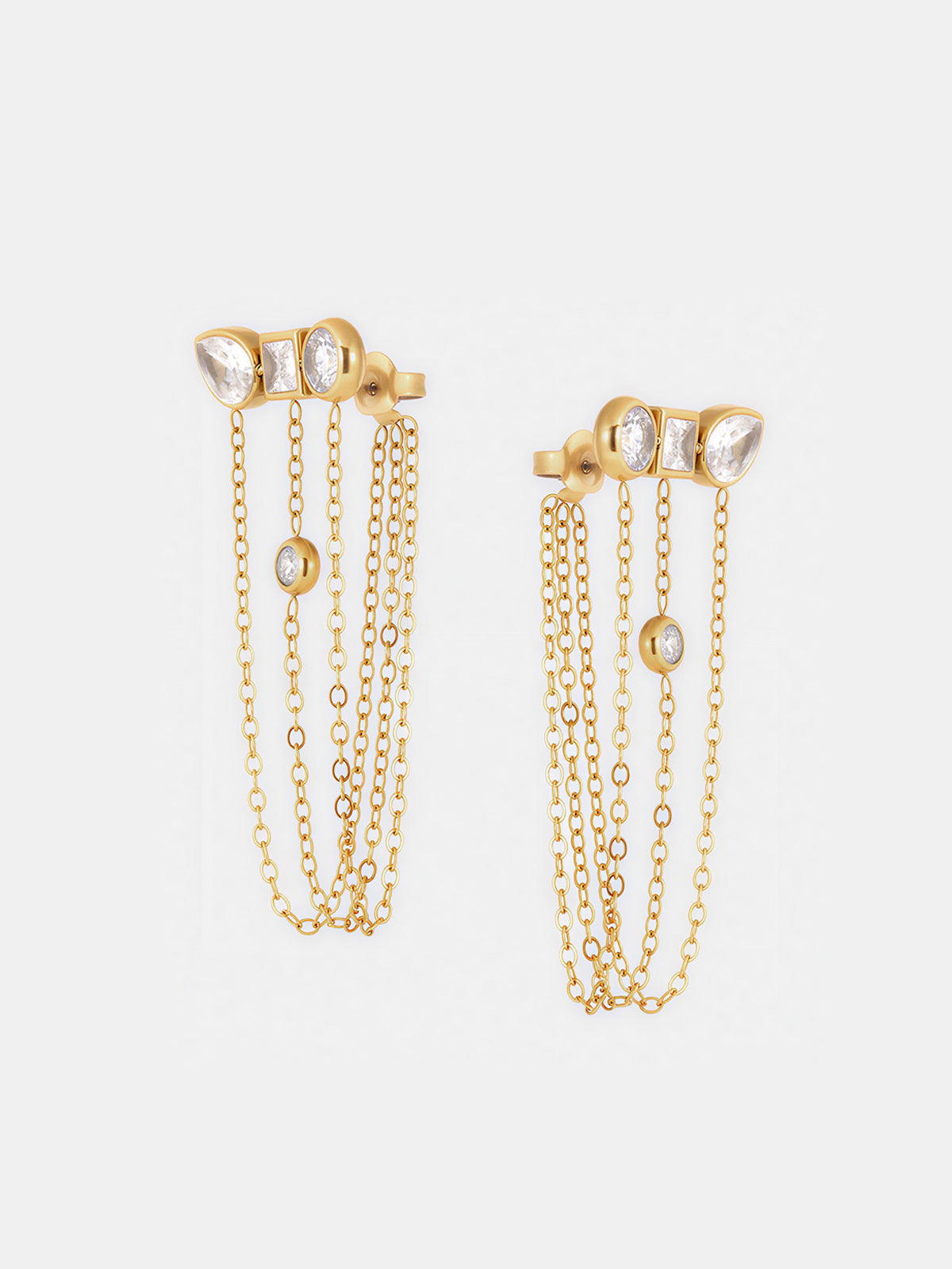 Multi-Stone Chain Drop Cluster Stud Earrings for Women, Elegant Handcrafted Jewelry