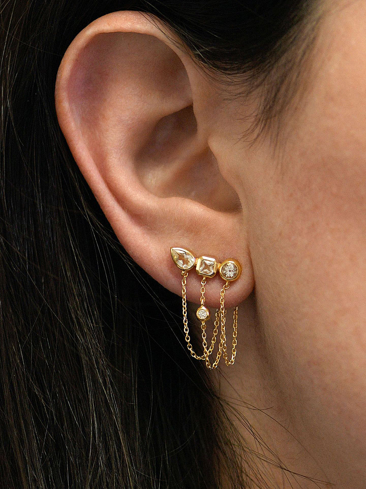 Multi-Stone Chain Drop Cluster Stud Earrings for Women, Elegant Handcrafted Jewelry