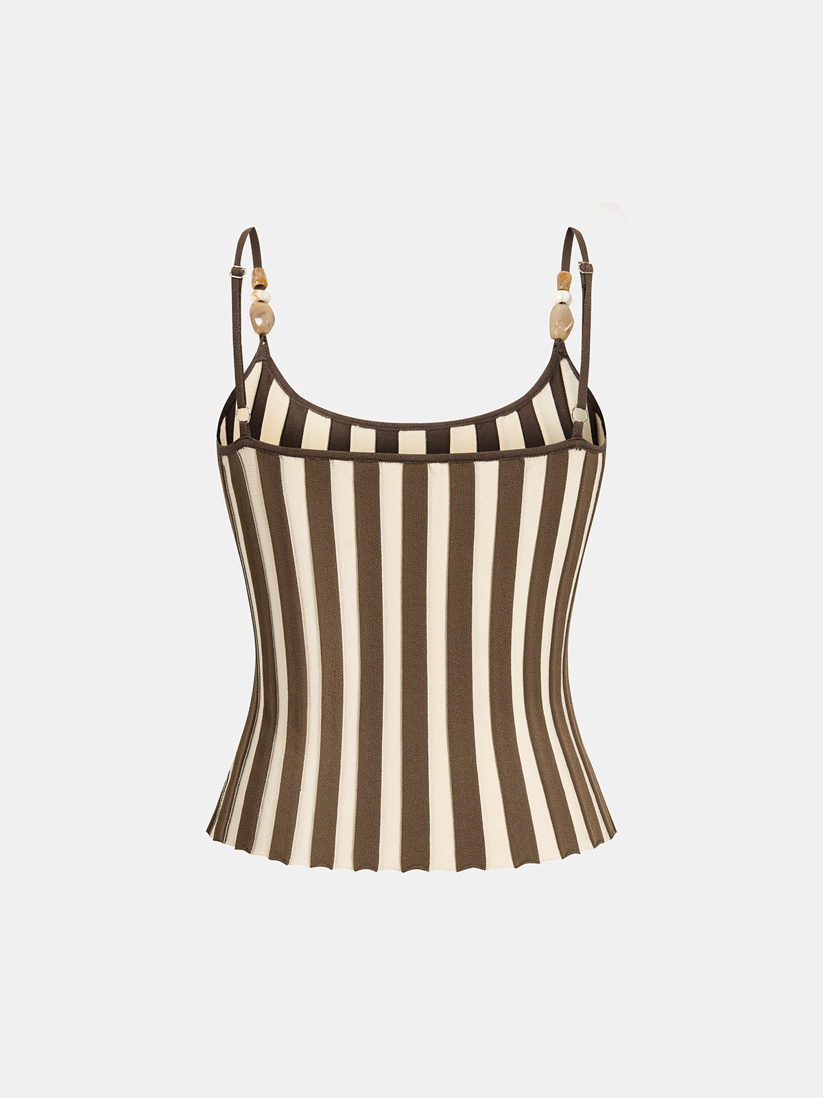 Bead Strap Striped Cami Top with Adjustable Shoulder
