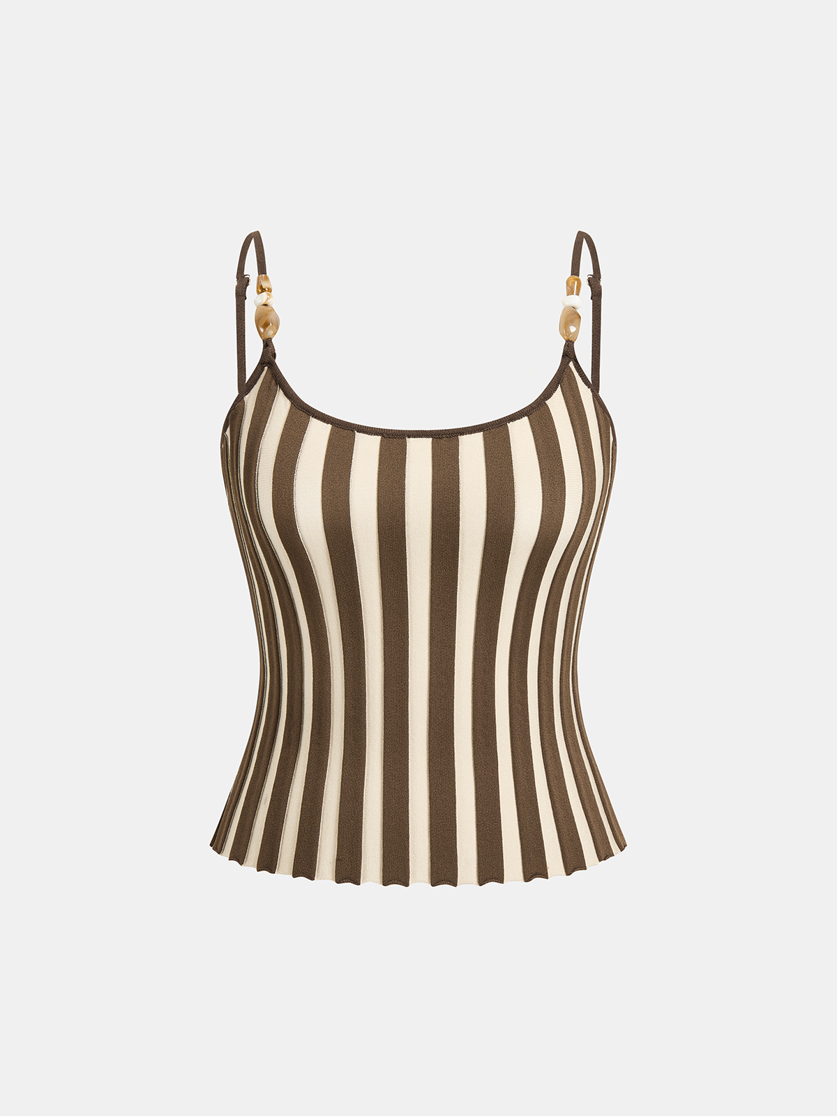 Bead Strap Striped Cami Top with Adjustable Shoulder
