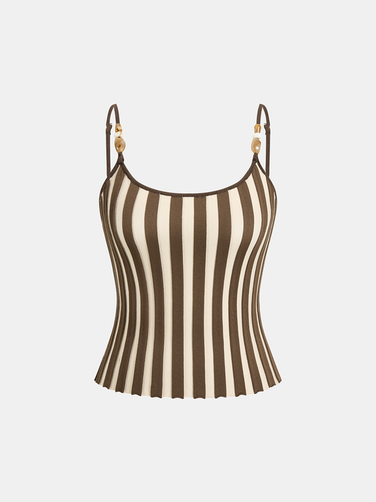 Bead Strap Striped Cami Top with Adjustable Shoulder