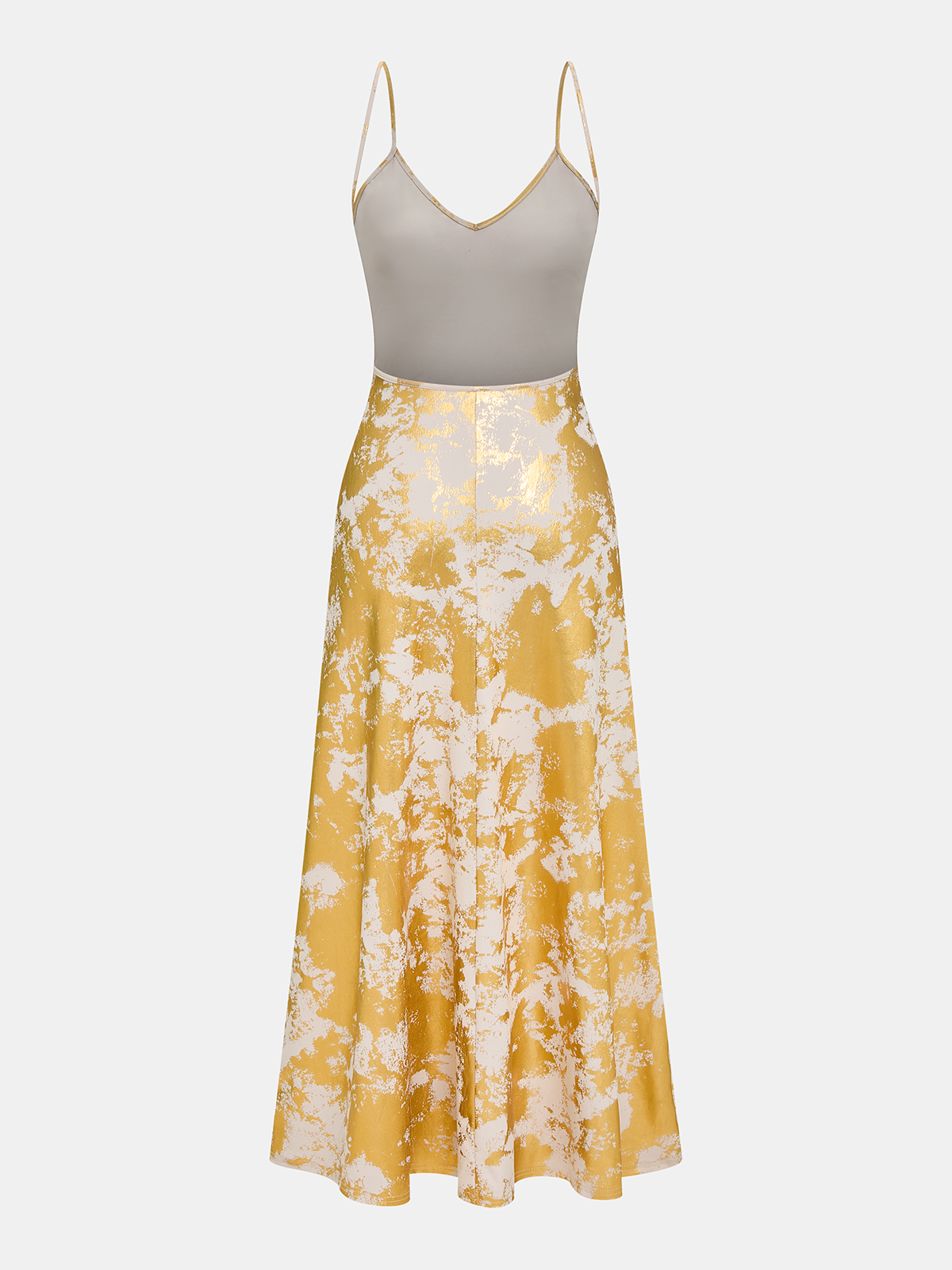 "Metallic Print V-Neck Backless Slip Long Dress Elegant Evening Gown"