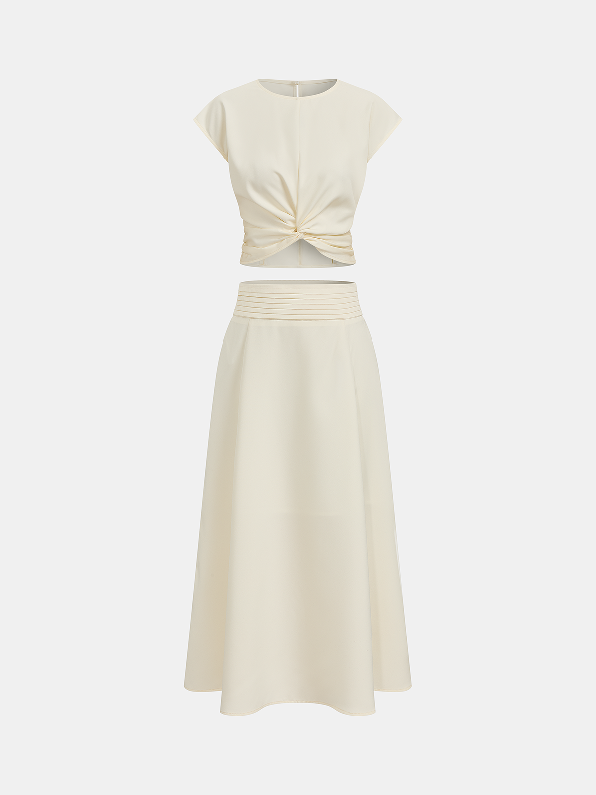 Twist-Front Crop Top & Midi Skirt Set, Stylish Comfortable Weekend Wear