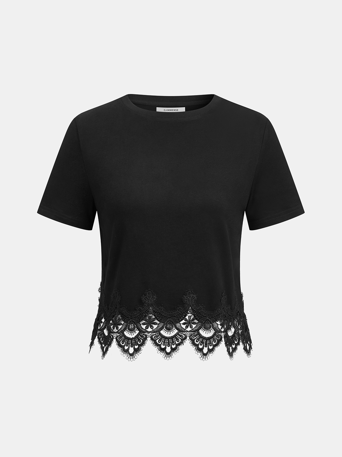 Lace Trim Short-Sleeve Crop Top for Women Summer Casual
