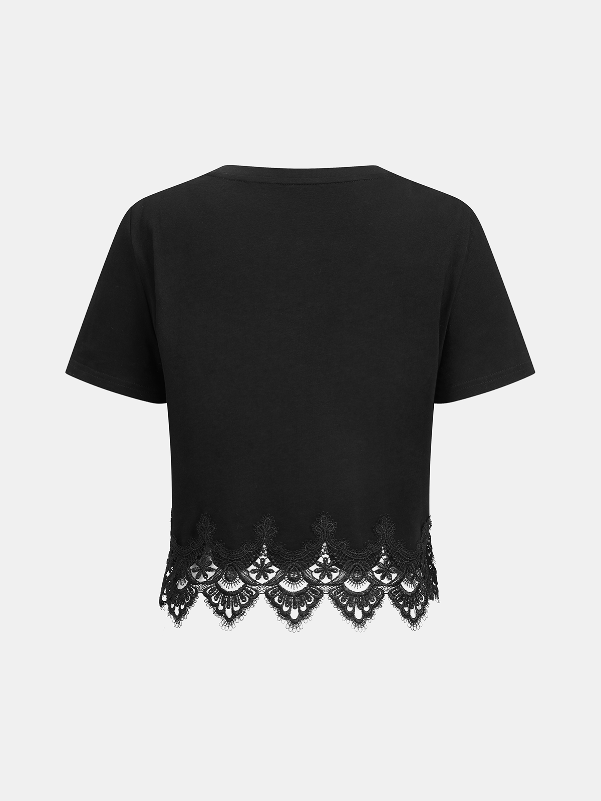 Lace Trim Short-Sleeve Crop Top for Women Summer Casual