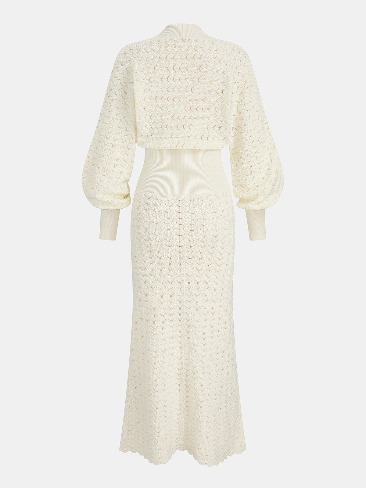 Bishop Sleeve Crochet Knit Maxi Dress for Women Elegant Full-Length