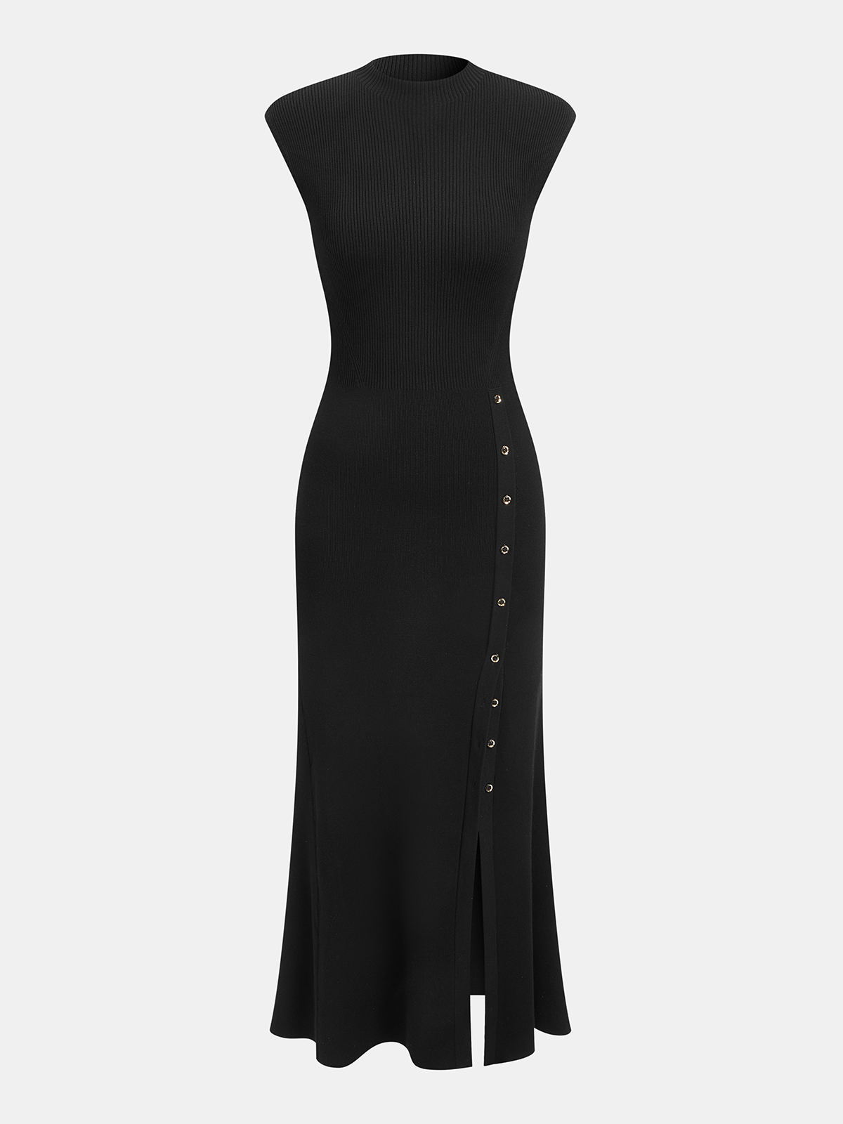Button Detail Cap Sleeve Rib Knit Maxi Dress for Women, Comfortable Stretch Fit