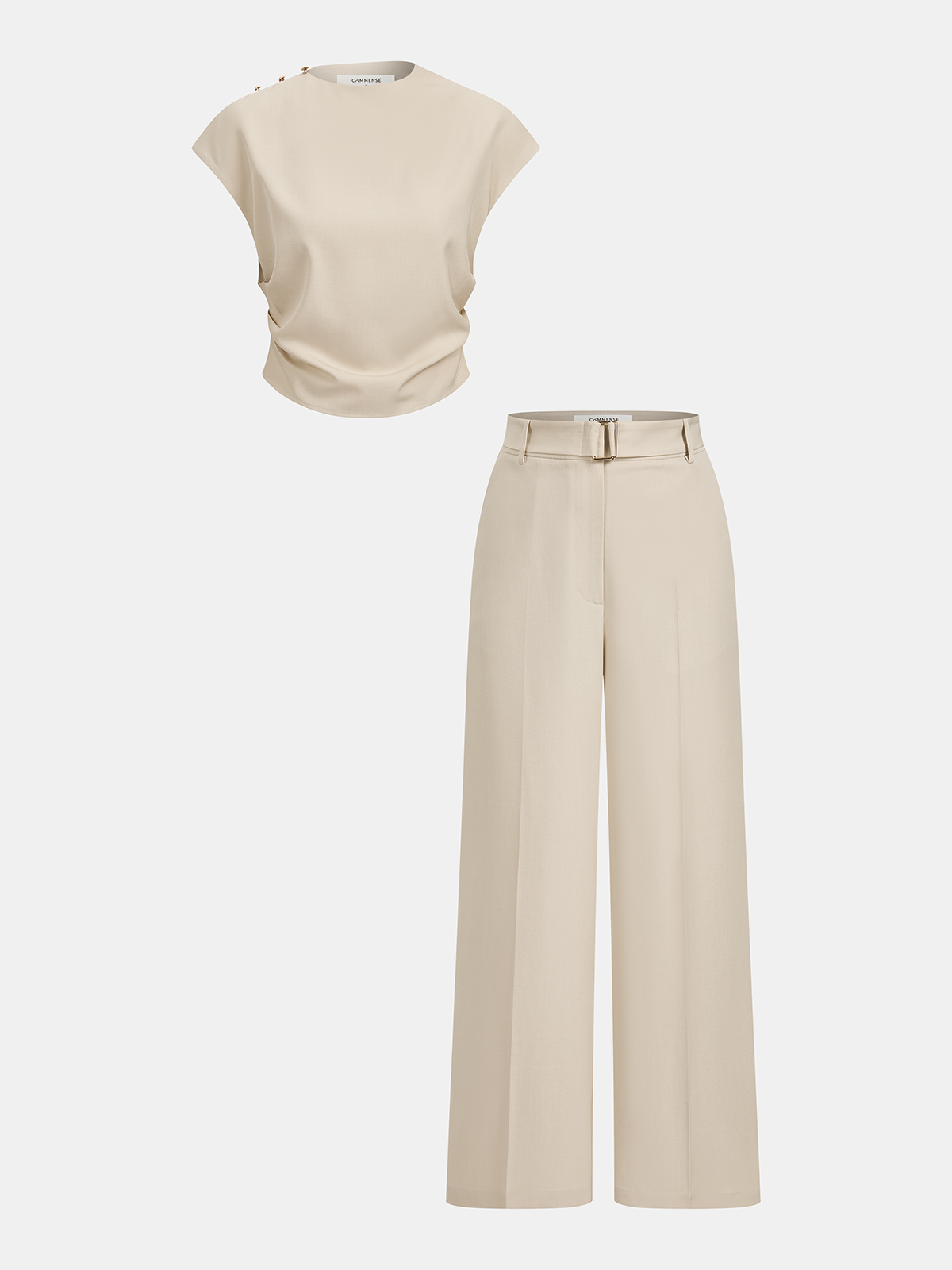 Sleeveless Ruched Top & Wide-Leg Pants Set for Women Chic Comfort