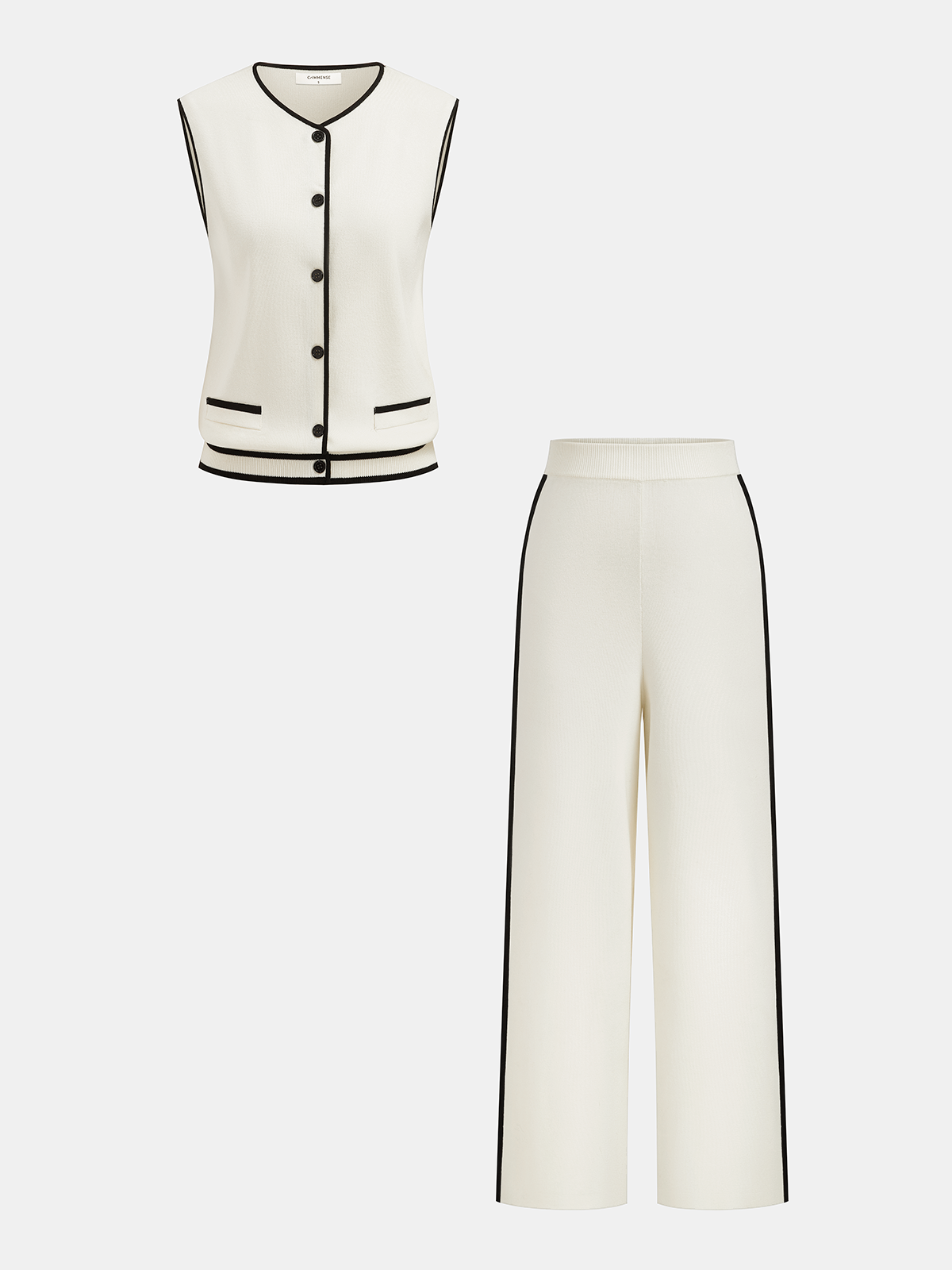 Contrast Piping Knit Vest & Wide-Leg Pants Set Cozy Casual Outfit