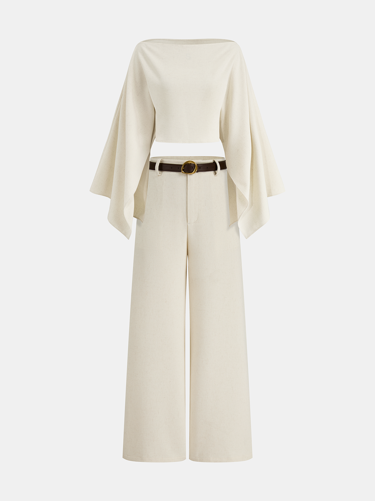 Belted Linen-Blend Wide-Leg Pants for Women, Summer Casual Fit