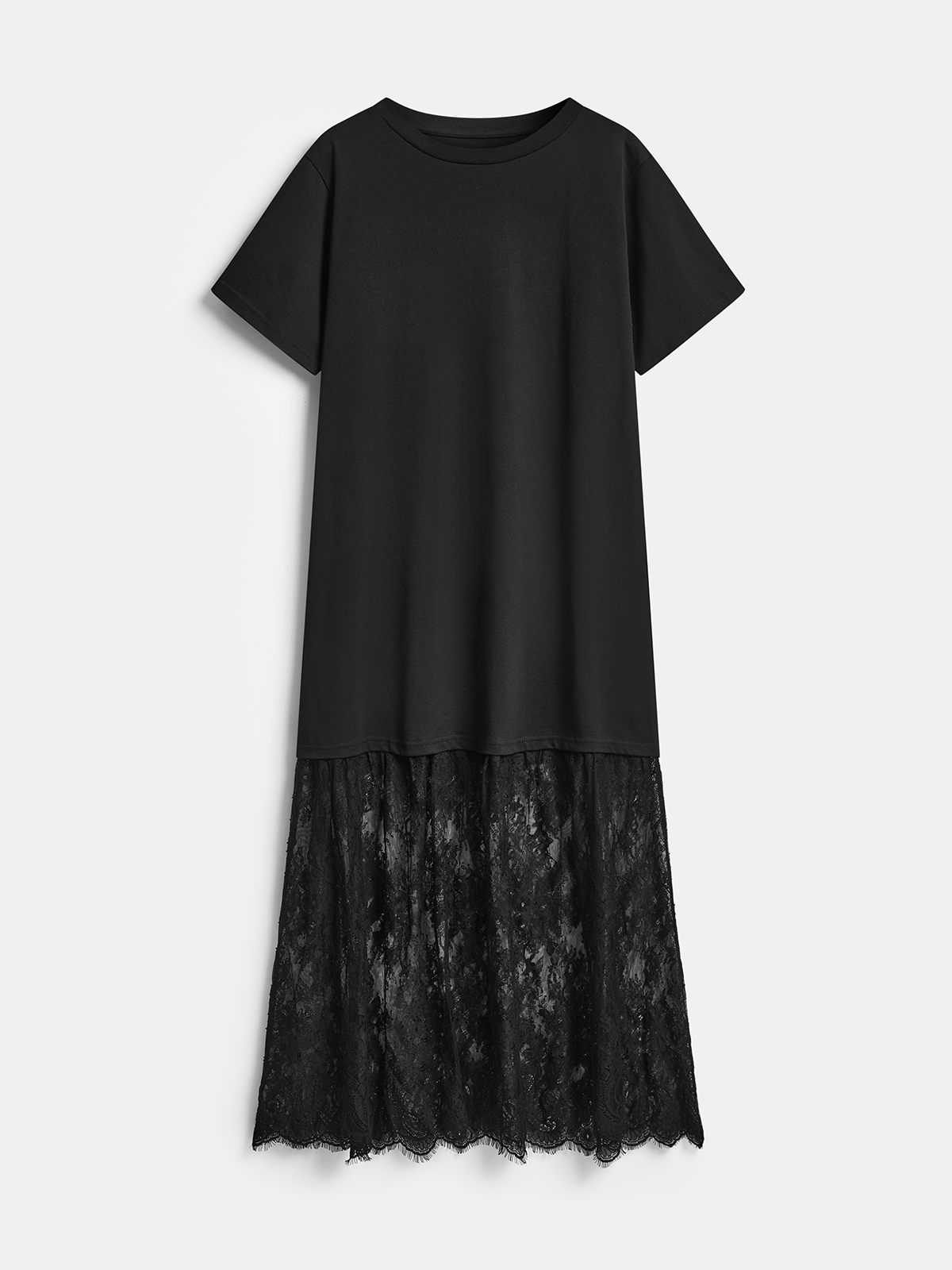 Lace Panel Short Sleeve Maxi Dress for Elegant Evenings