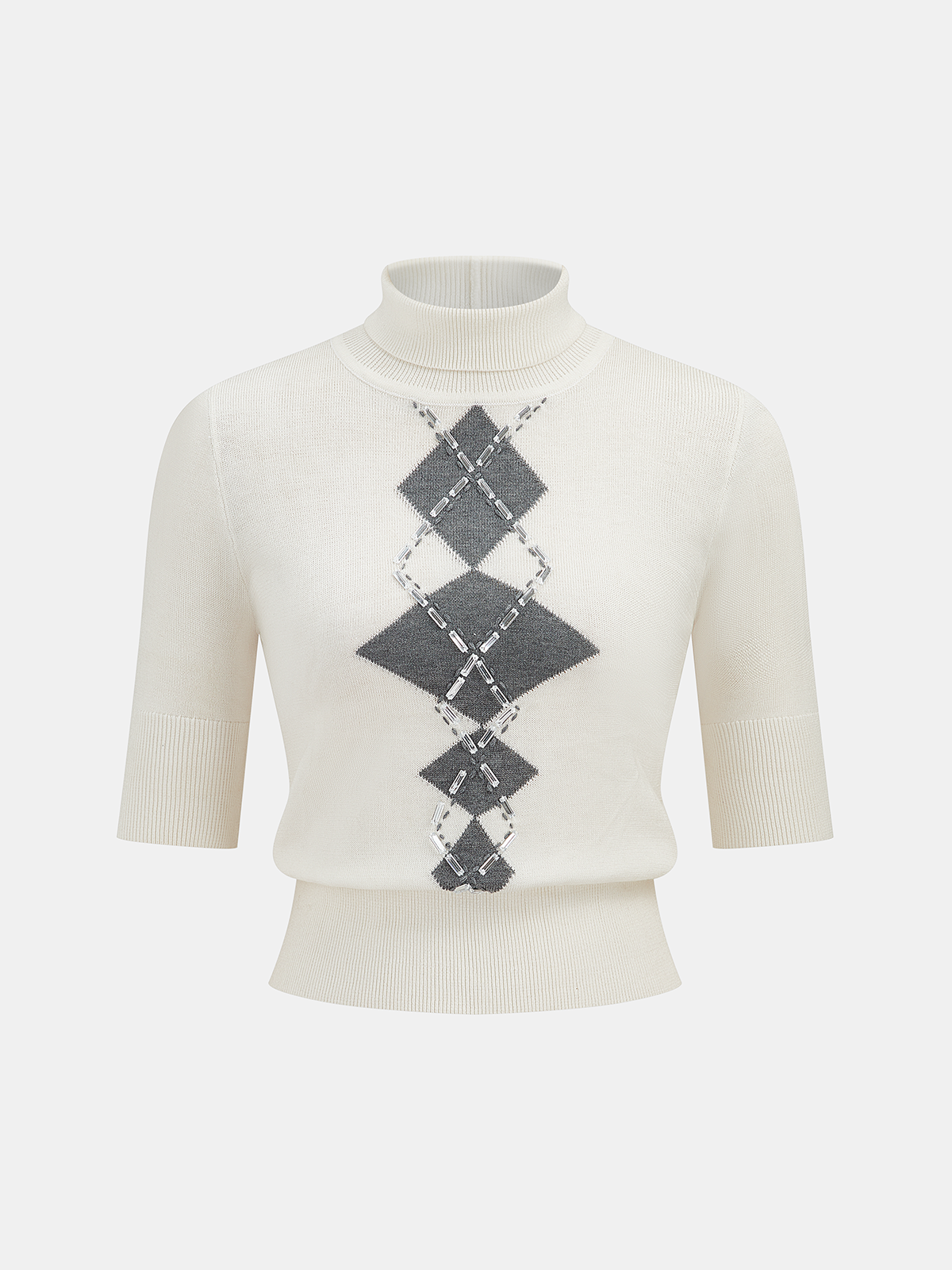 Embellished Argyle Wool-Blend Turtleneck Sweater For Winter Comfort