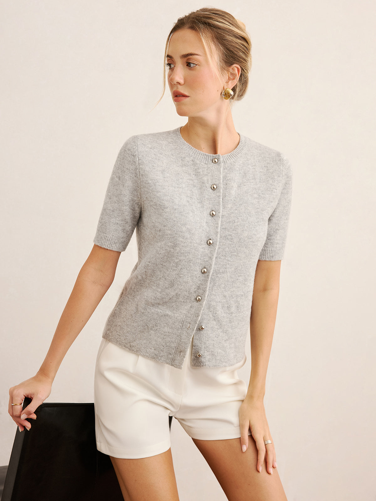 Short-Sleeve Knit Cardigan for Women Lightweight Layer
