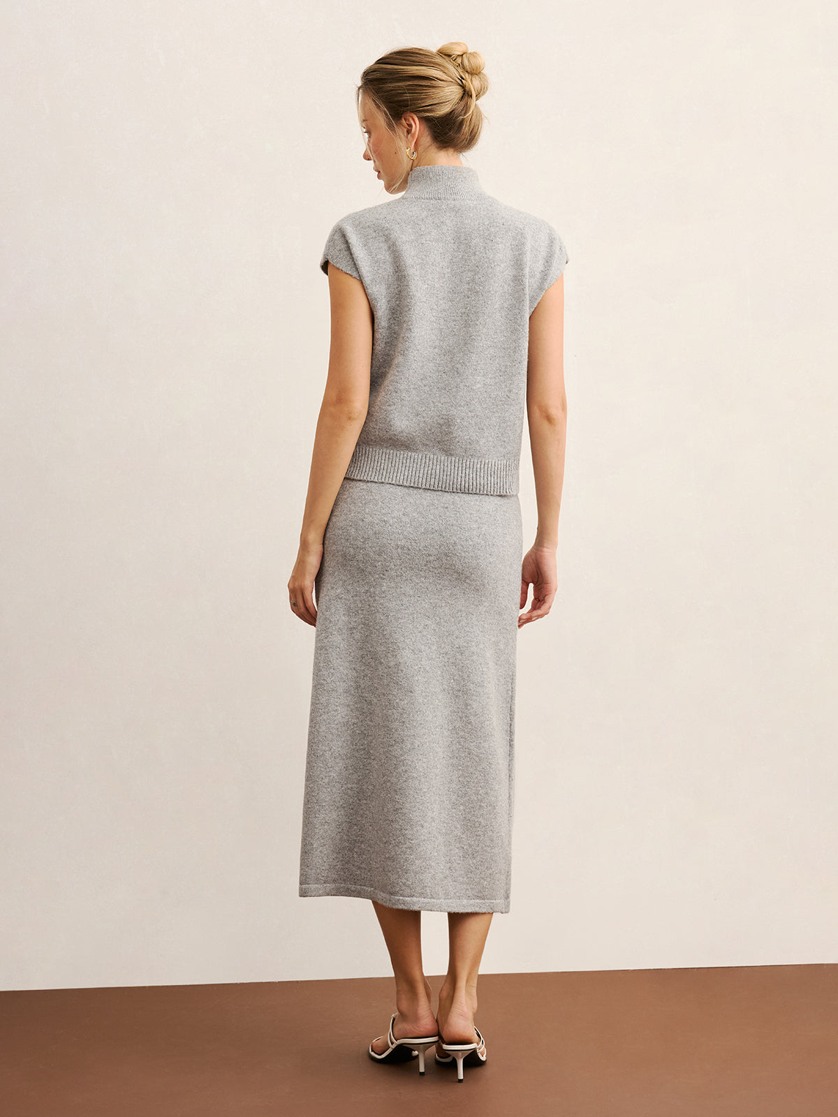 Mock Neck Knit Top & Midi Skirt Set without Belt, Comfortable Women's Fashion Essentials