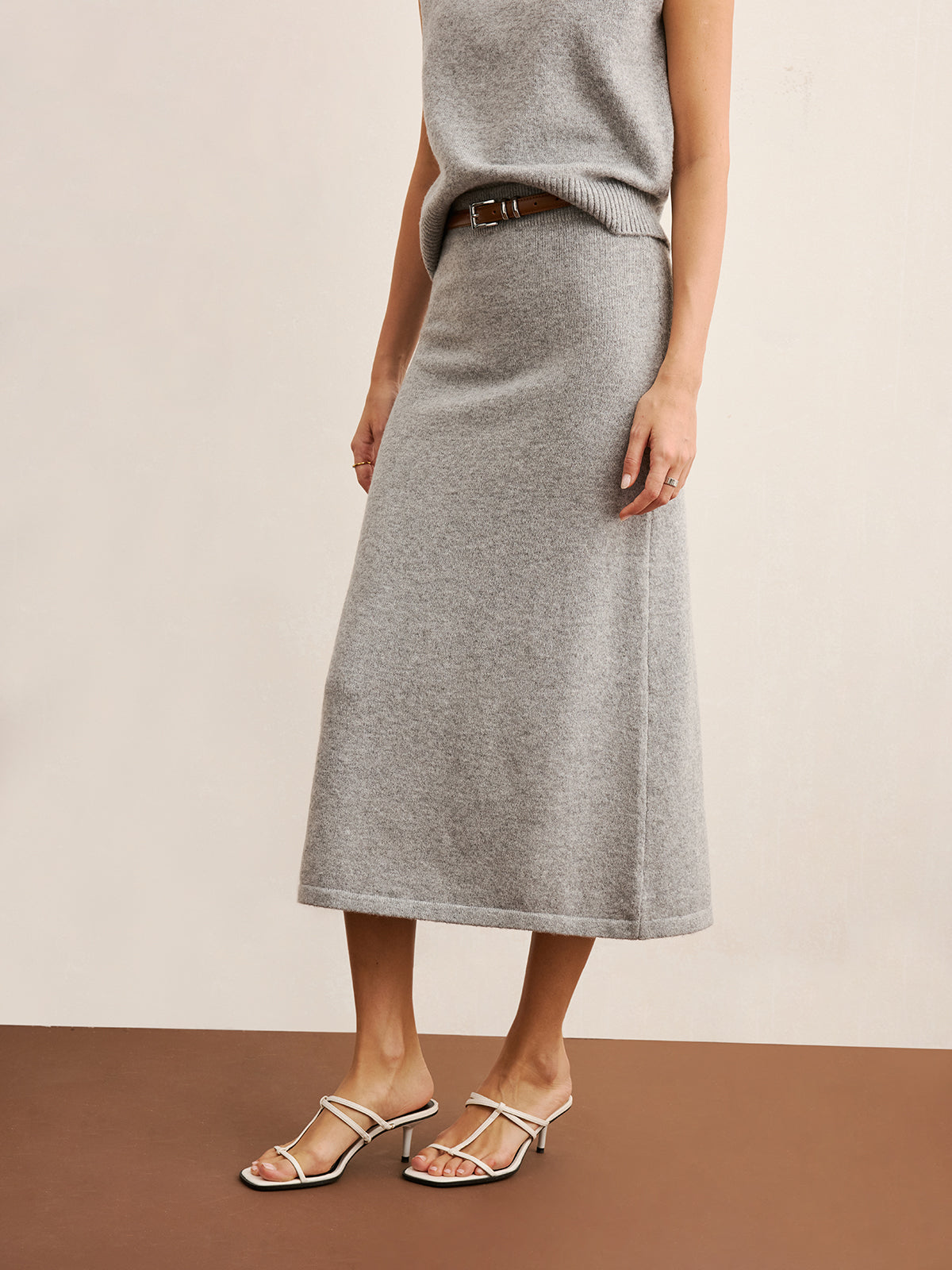Mock Neck Knit Top & Midi Skirt Set without Belt, Comfortable Women's Fashion Essentials