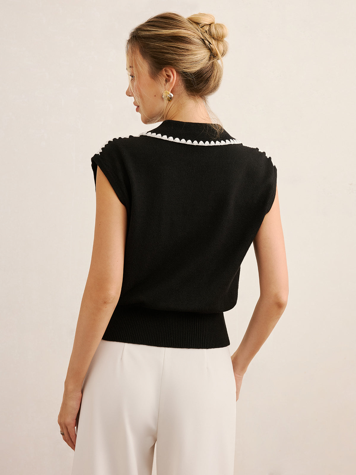 Contrast Trim Sleeveless Knit Polo Vest - Women's Casual Summer Top