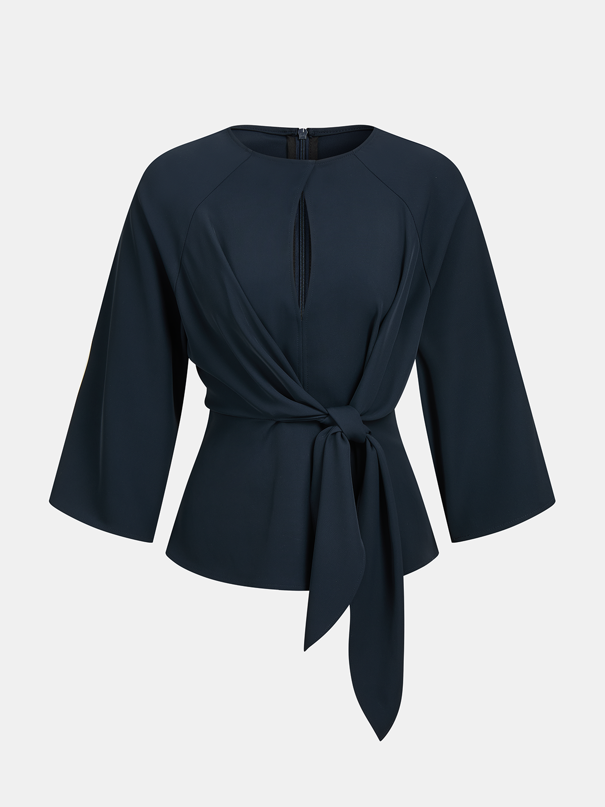 Keyhole Neck Tie Waist Blouse Fashion Trendy Elegant Office Wear