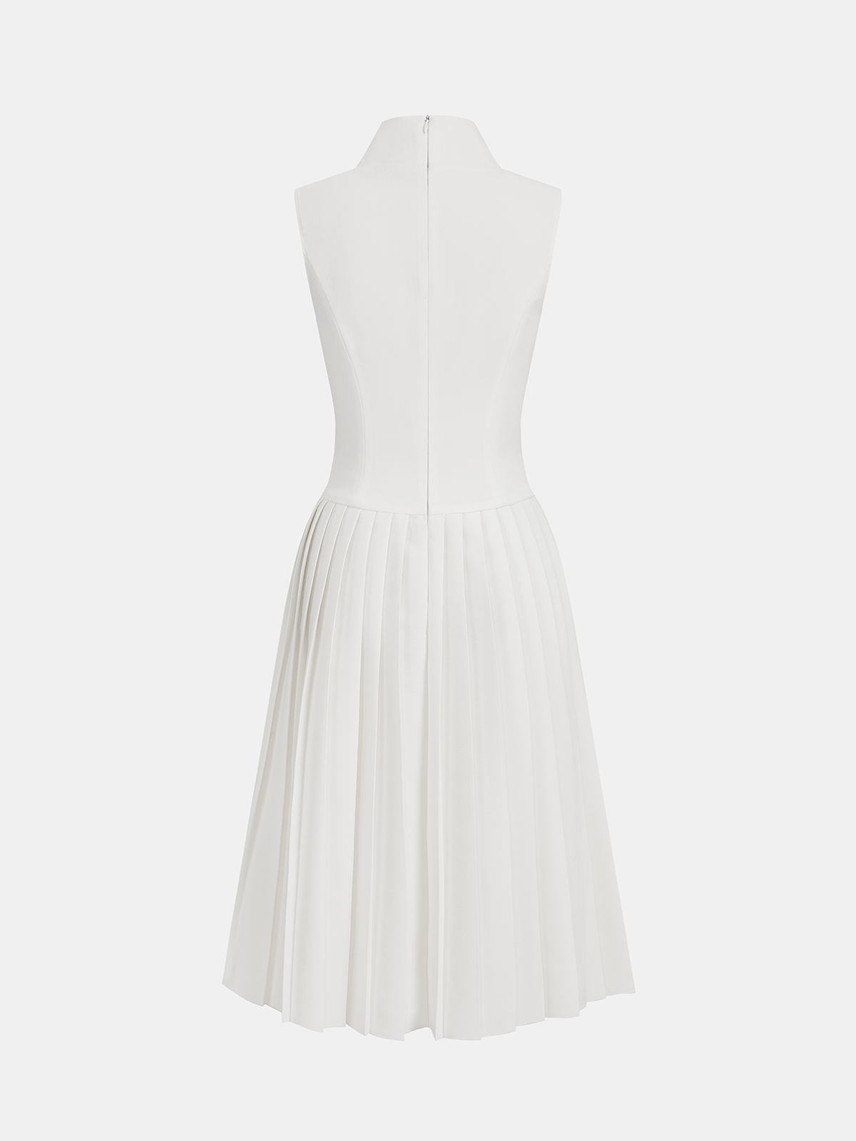 Belted Sleeveless Pleated Collared Dress for Women with Button Detail