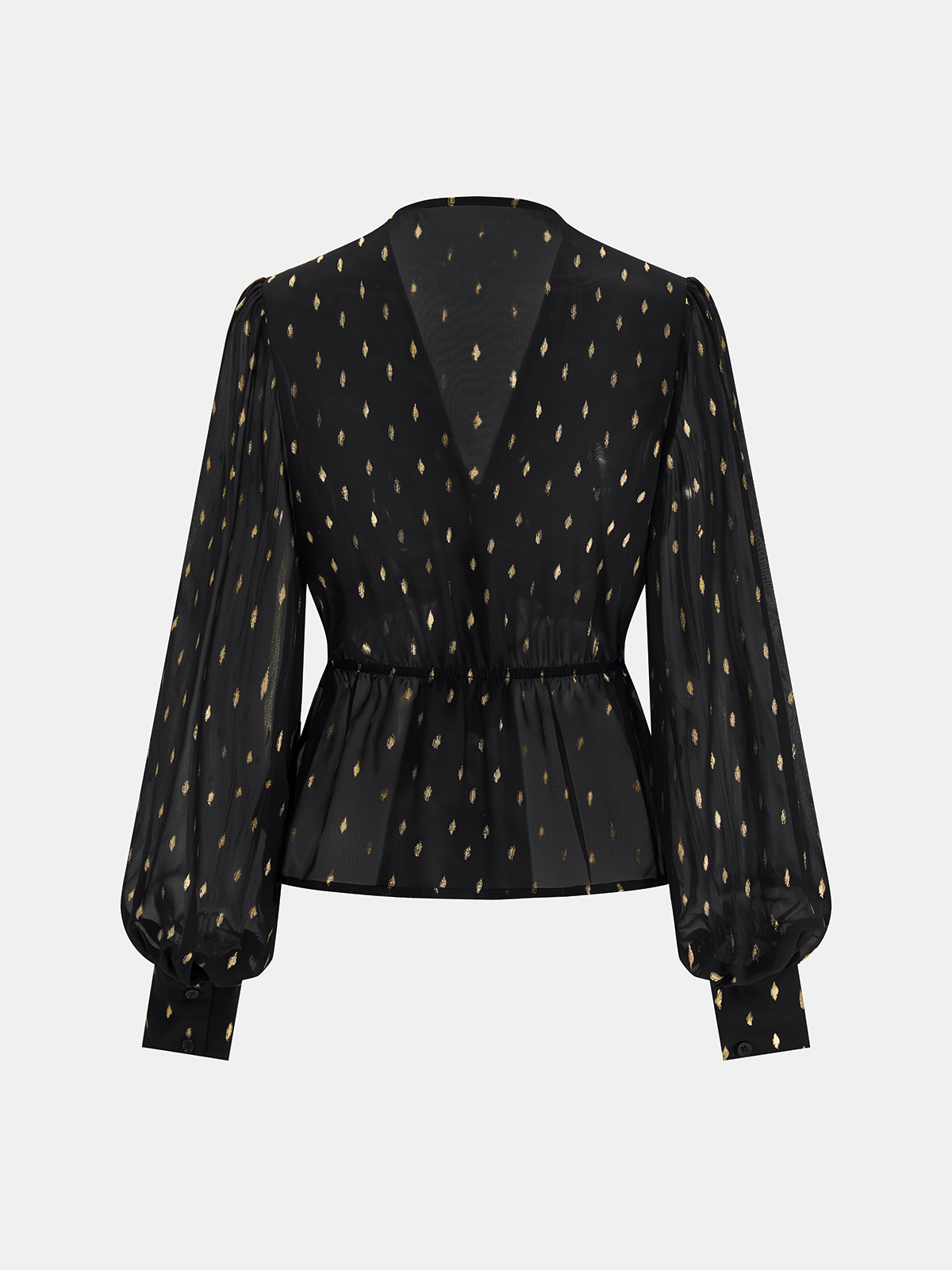 Foil Spot Print Tie-Front Chiffon Blouse with Flutter Sleeves and Keyhole Detail