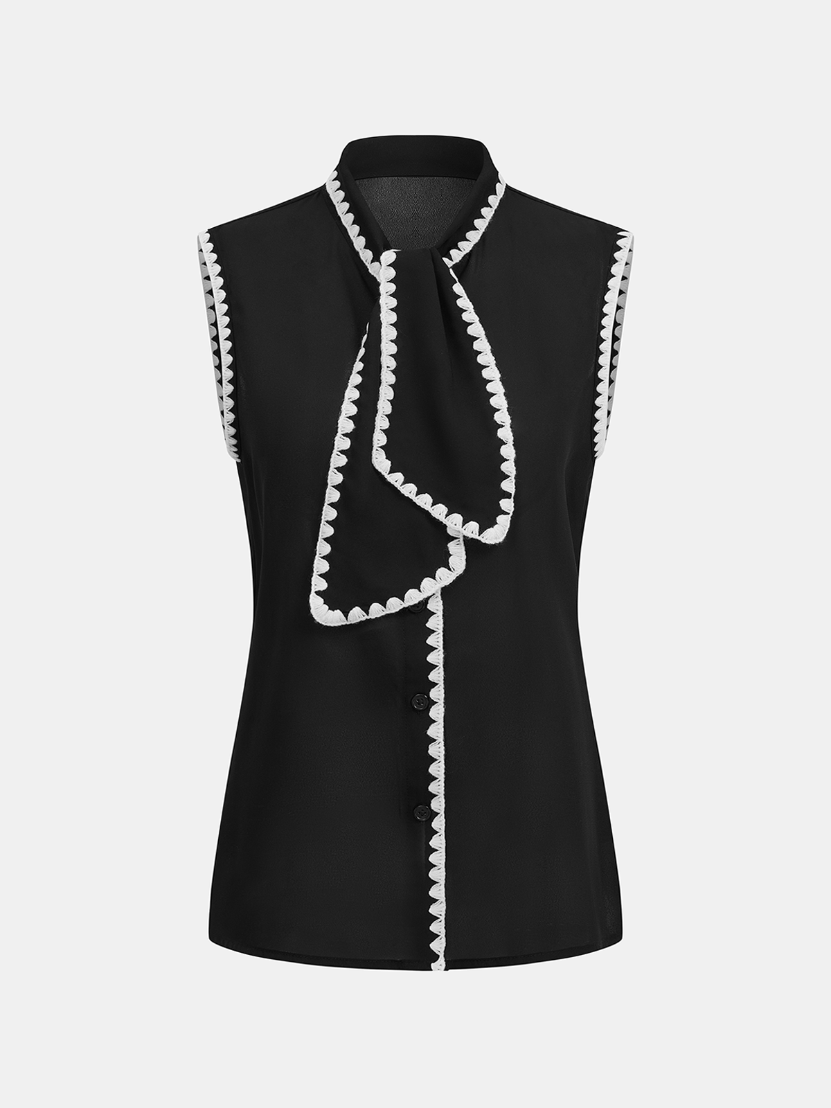 Scalloped Trim Tie-Neck Sleeveless Blouse for Women Lightweight Casual