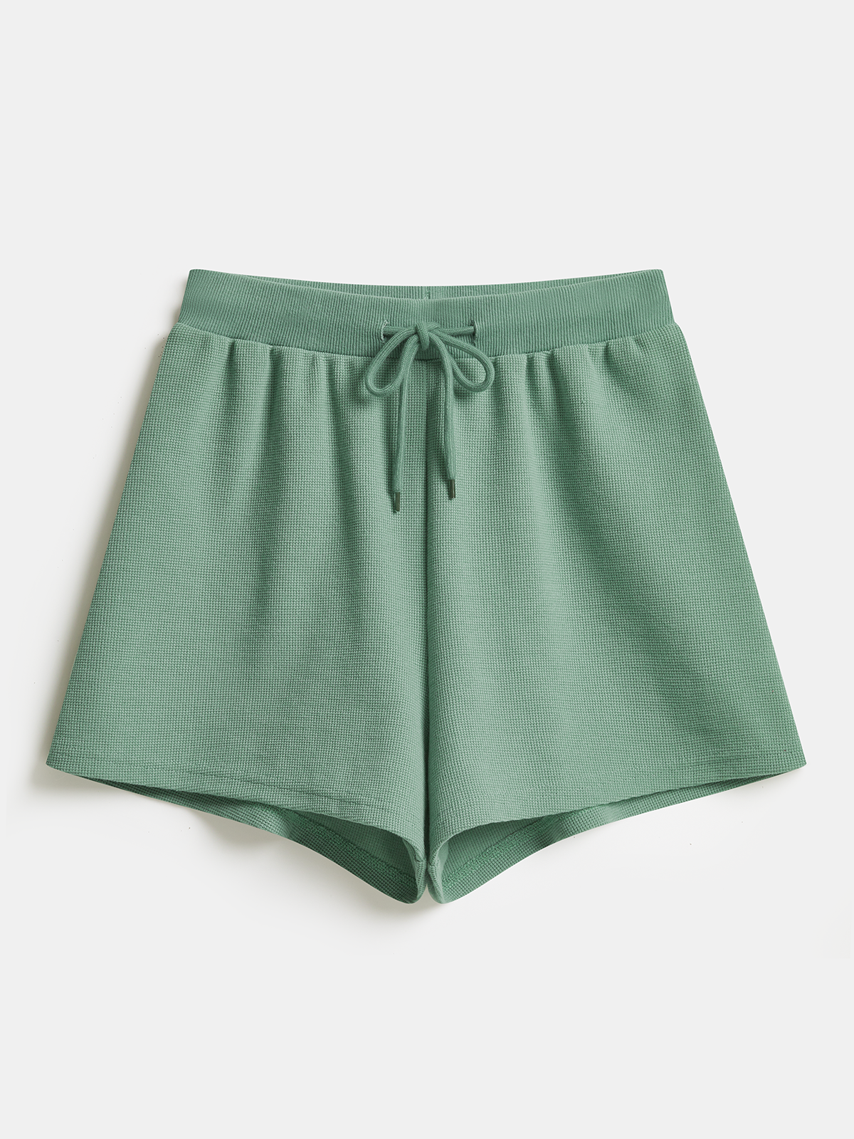 Waffle Knit Sweatshirt & Drawstring Shorts Set for Women Cozy Loungewear