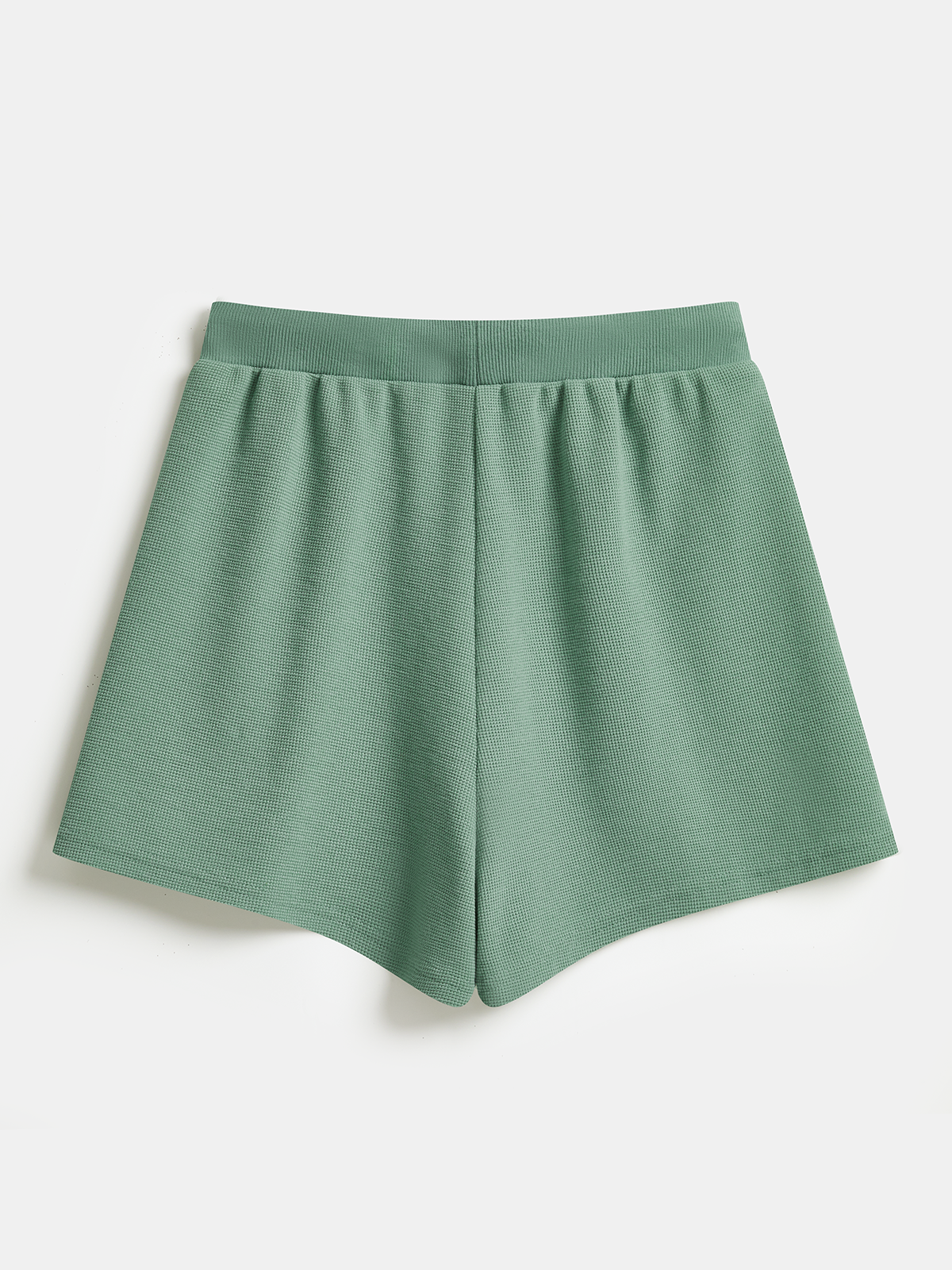 Waffle Knit Sweatshirt & Drawstring Shorts Set for Women Cozy Loungewear