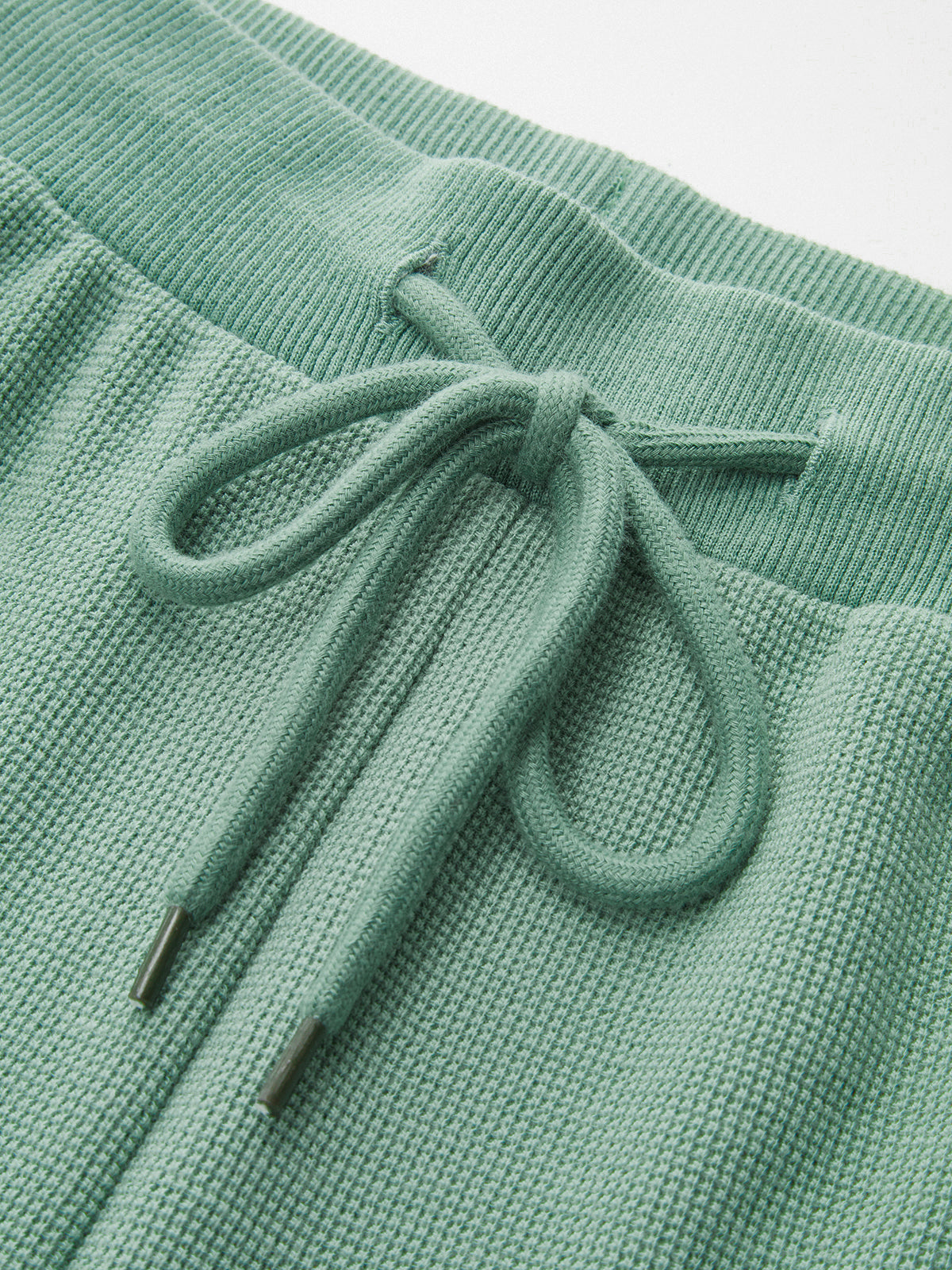 Waffle Knit Sweatshirt & Drawstring Shorts Set for Women Cozy Loungewear
